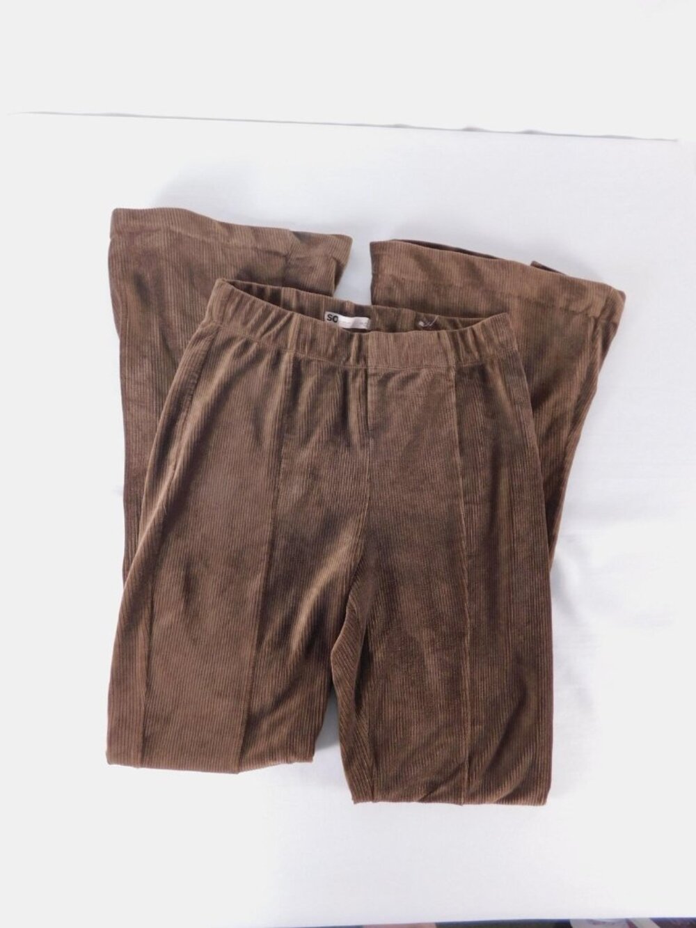 SO Pants Womens S Brown Corduroy High Rise Flare Pull On Elastic Waist